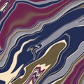 Abstract artwork featuring undulating, fluid lines in shades of navy blue, maroon, cream, and taupe.